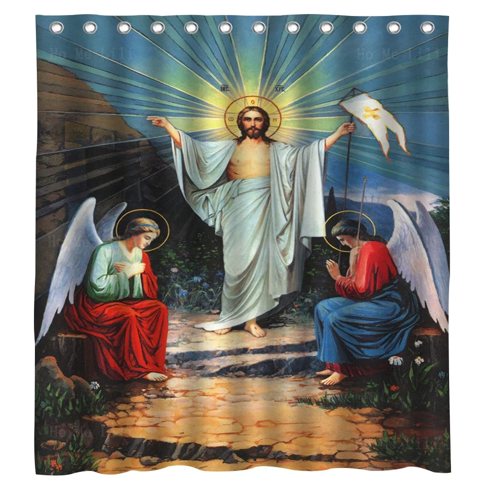 Son Of God Jesus Resurrection Crucifixion Of Christ Sacred Orthodox Icon Shower Curtain By Ho Me Lili For Bathroom Decor