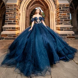 Angelsbridep Vestidos De Xv Años Charming Navy Blue Ball Gown Quinceanera Dress Off Shoulder Girls Birthday Party Dress