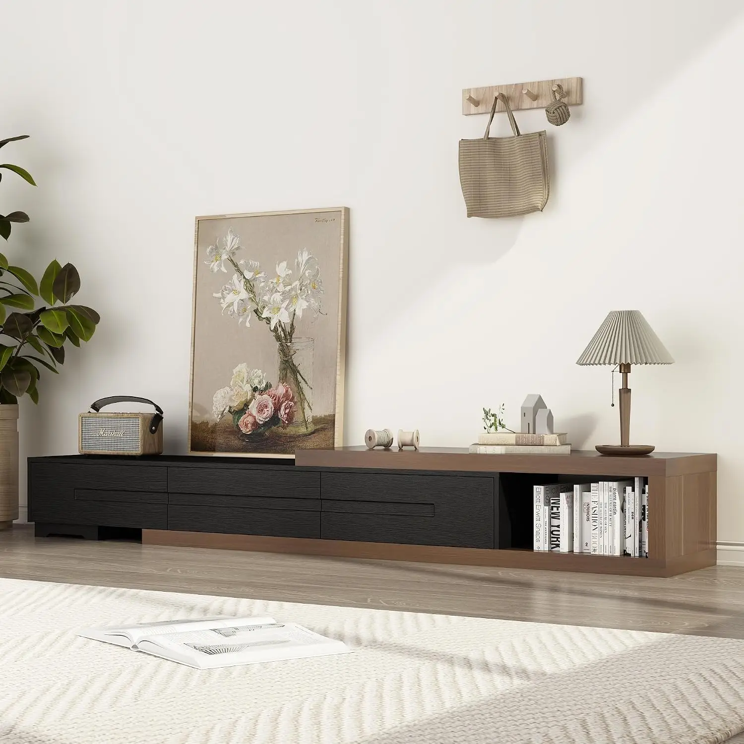 Extendable TV Stand Entertainment Center 120 Inch TV Reversible Wood Console 3 Drawers Living Room Bedroom 82-110