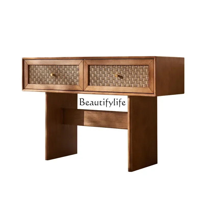 

55Nordic rattan creative locker retro solid wood porch storage cabinet