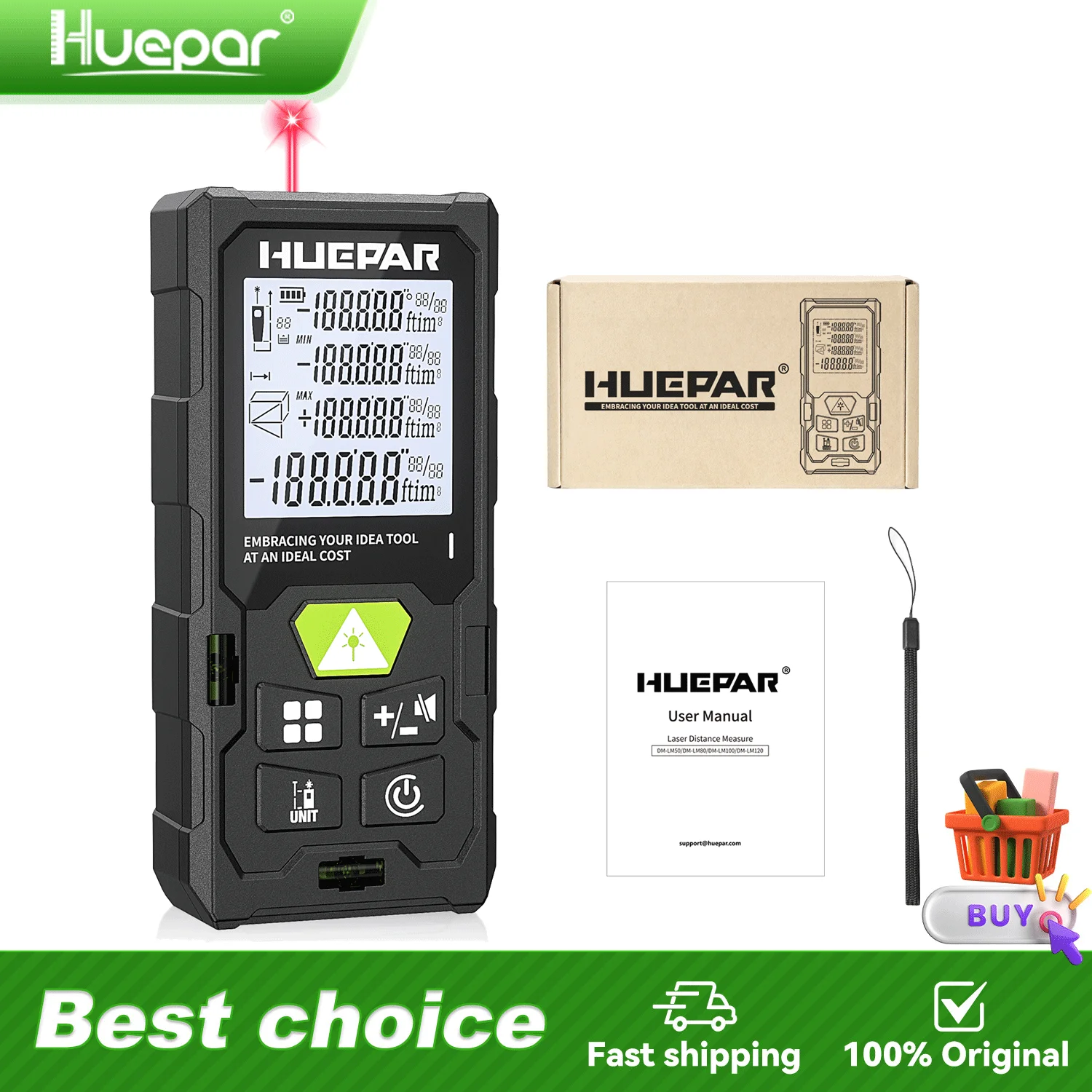 Huepar Laser Distance DM 50M/80M/100M/120M Rangefinder Profesional Meter Laser Range Finder Ruler Test Tool M/in/Ft Angle Sensor