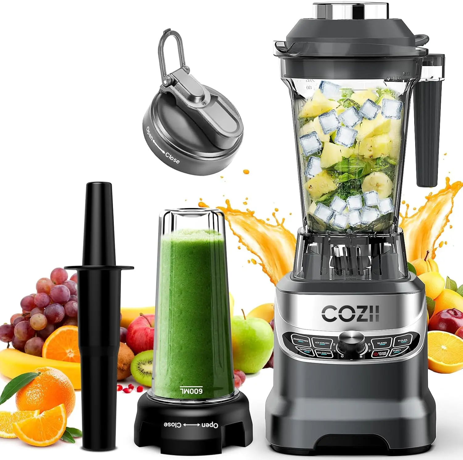 

2000W Smoothie Blender for Kitchen, 64oz Pitcher & 21oz Cup, Ice Crushing, Frozen Drinks, Dishwasher Safe, Dark Grey