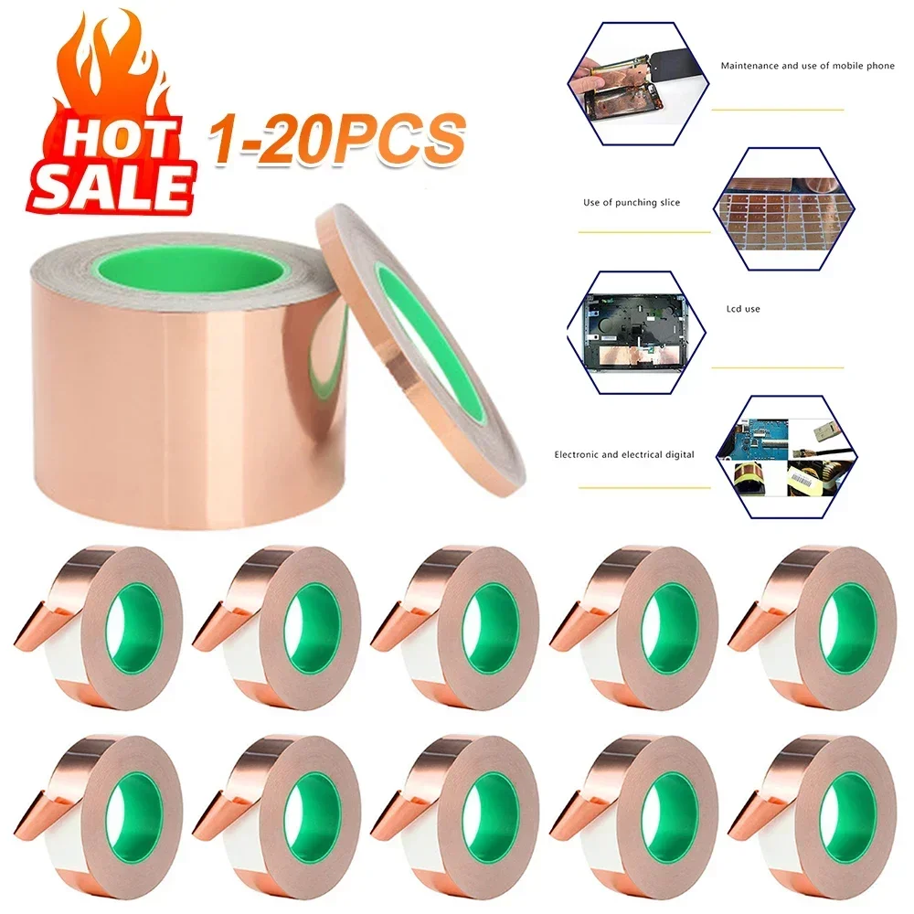 5m Conductive Copper Foil Tape Heat Insulation Tape Self Adhesive Conductive Shielding Tape Double-sided 25mm for EMI Shielding
