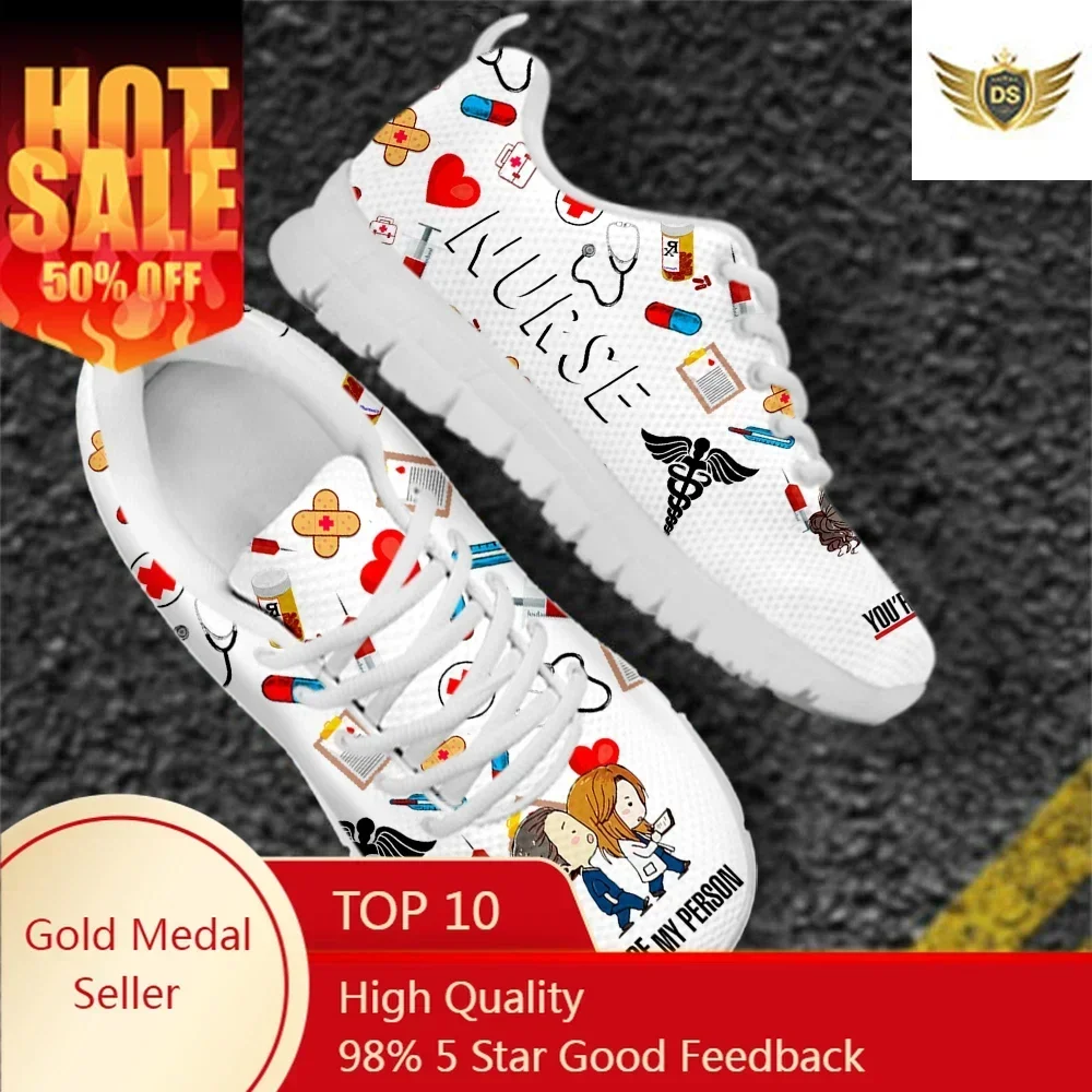 

Mesh Nurse Shoes Women Flats Lace Up Sneaker Premium Sketch Nursing Physician Print Female Footwear Zapatillas Mujer