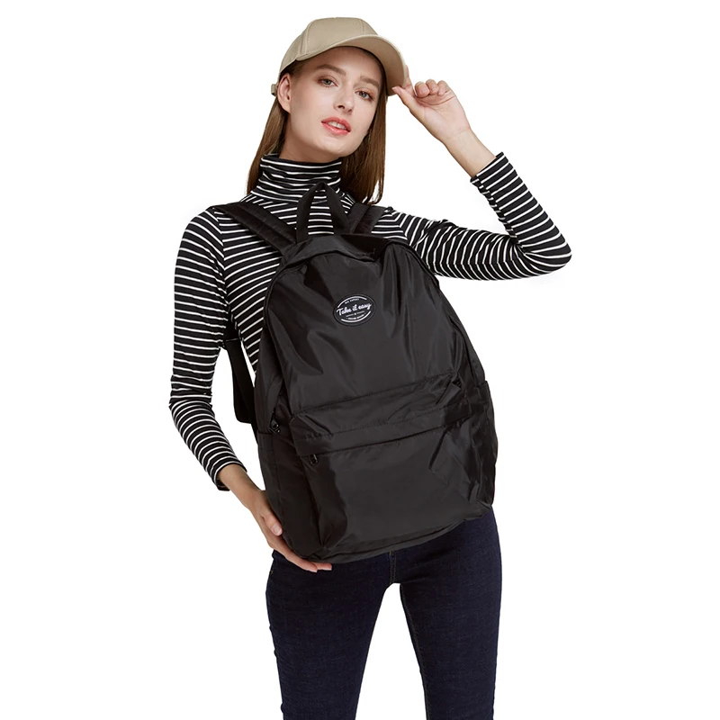 

Легкий складной дорожный рюкзак из черной нейлоновой ткани, складной рюкзак для пешего туризма, 21 литр с изолированной сумкой, компактный рюкзак