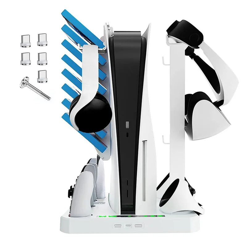 For PS VR2 Charging Station with Cooling Fan, VR Charging Display Stand with Headset and Game Storage Holder