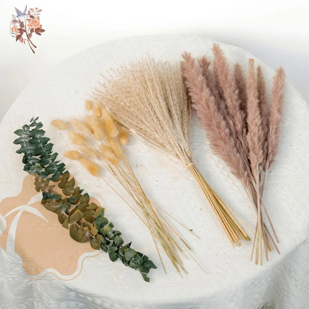 

60pcs Dried Pampas Bunny Tail Grass Bouquet Boho Home Vase Decor Artificial Flowers for Tabletop Garden Wedding DIY Arrangements