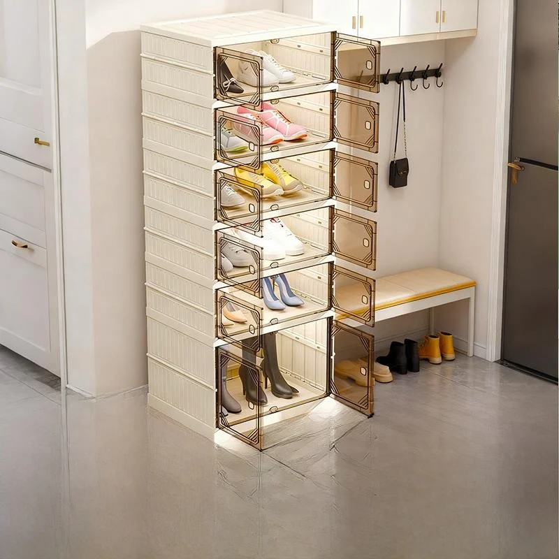 

No-Install Multi-Layer Plastic Storage Rack Shoe Cabinet Living Room Transparent Dust-Proof Stackable Organizer Simple Design