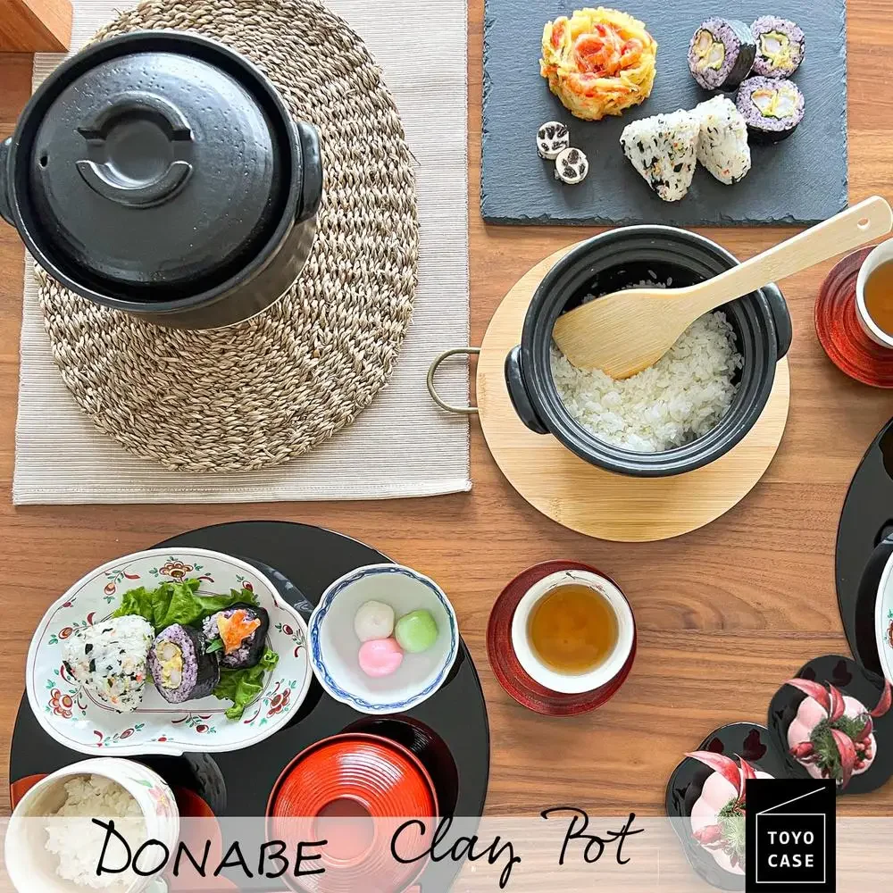 DONABE وعاء طبخ الأرز الطيني النمط الياباني طاجن سيراميك 2 إلى 3 أكواب أغطية مزدوجة الميكروويف وعاء الطبخ التقليدي الآمن #3