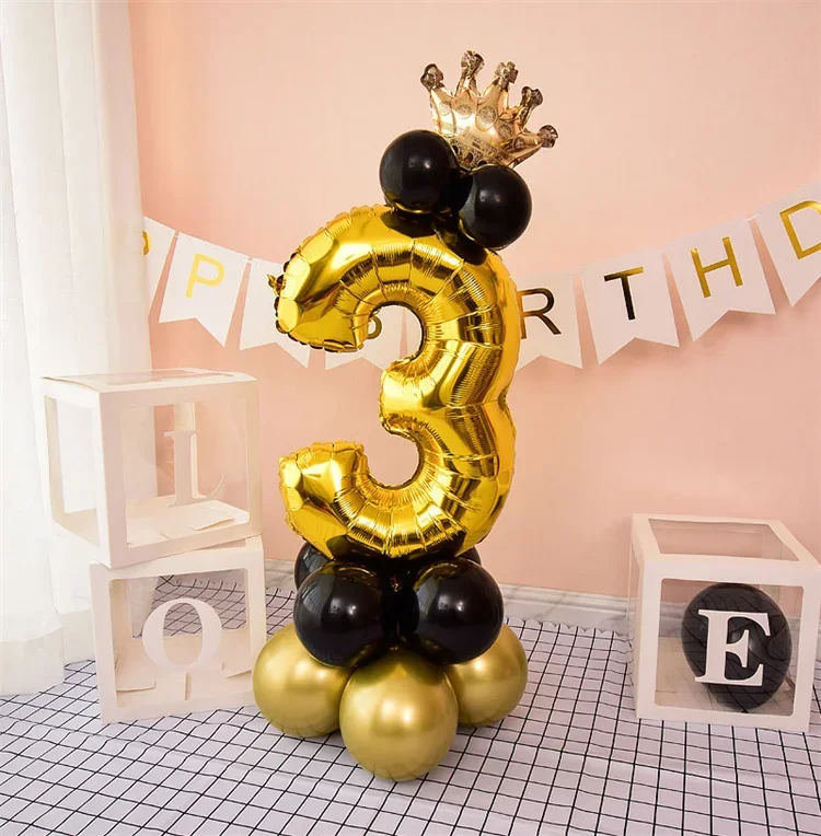 16 Stück 32 Zoll Zahlenfoliensäule Chrom Gold Schwarz Luftballons Geburtstag Party Dekorationen Kinder Junge Mädchen 1 2 3 4 5 6 7 8 9 Jahre alt – Detail 5
