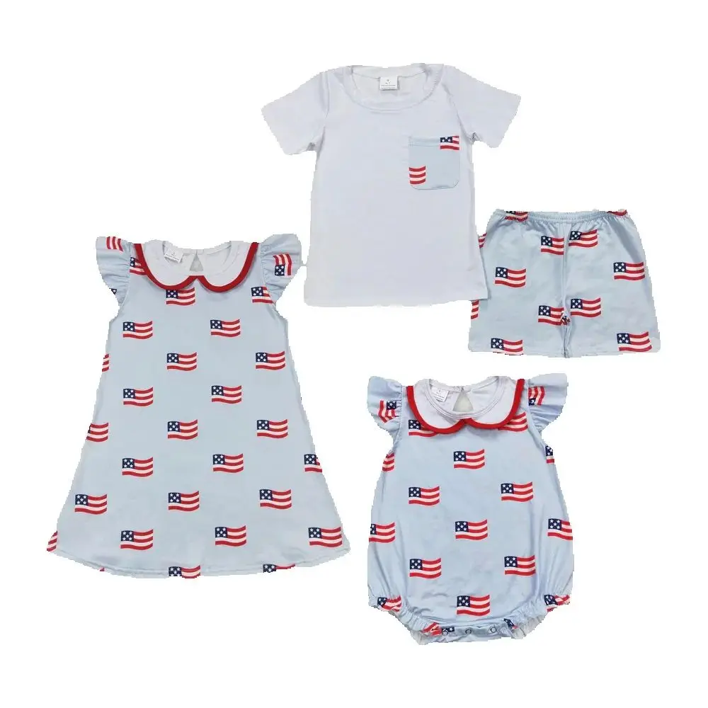 

Baby Boys Girls 4th Of July Flags Sibling Rompers Clothes Sets