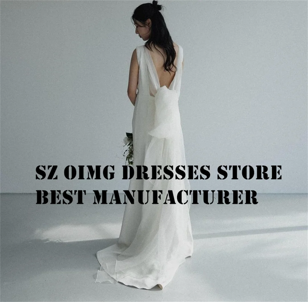 

OIMG Korea Wedding Dresses Boat Neck Ruched Sexy Open Back Elegant Mermaid Ivory Country Bride Gowns Formal Bridal Dress