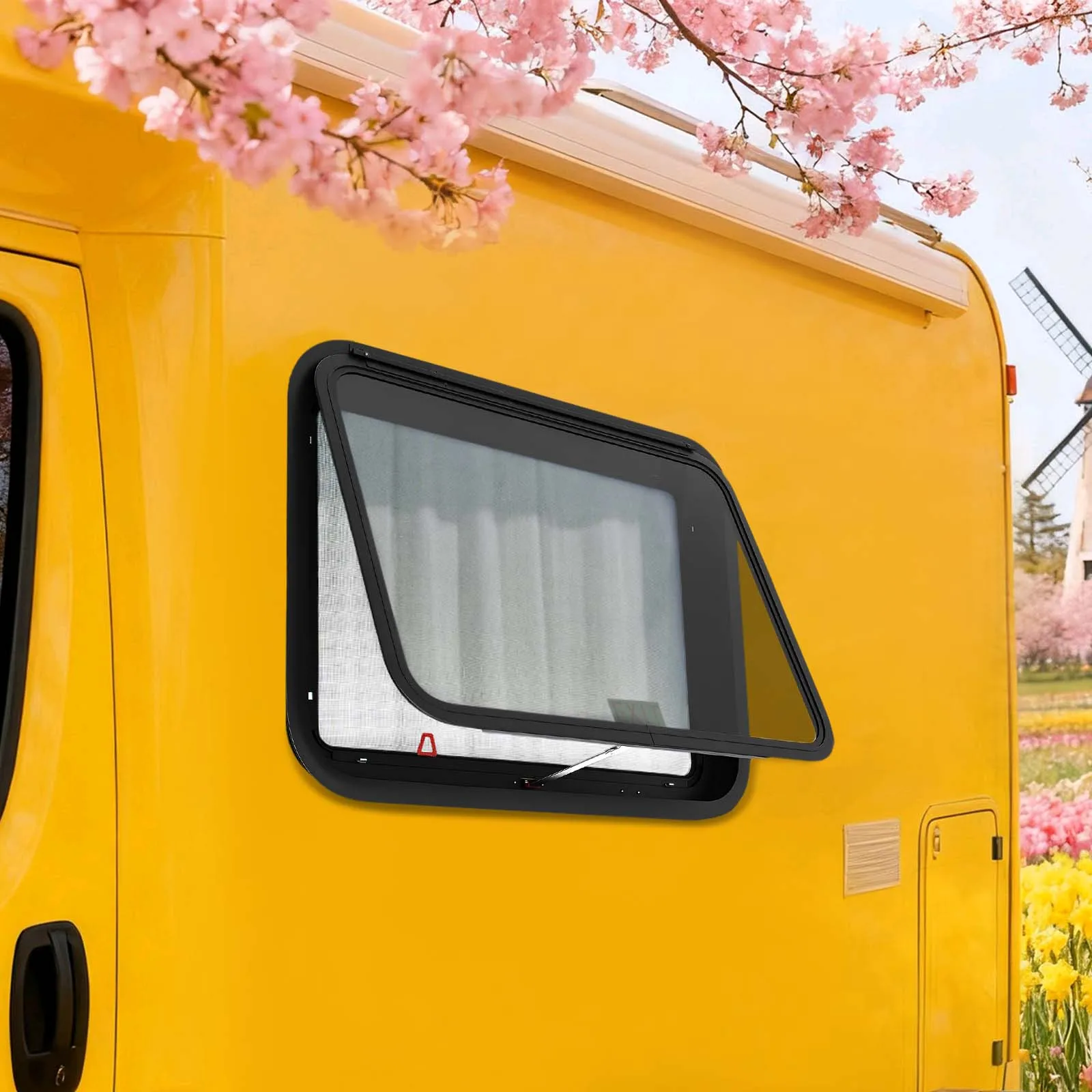 

30"x22" RV Push Out Window 90° Open Aluminum Alloy Tempered Glass, Privacy Screen for RVs Trailers Pickup Trucks Conversion Vans