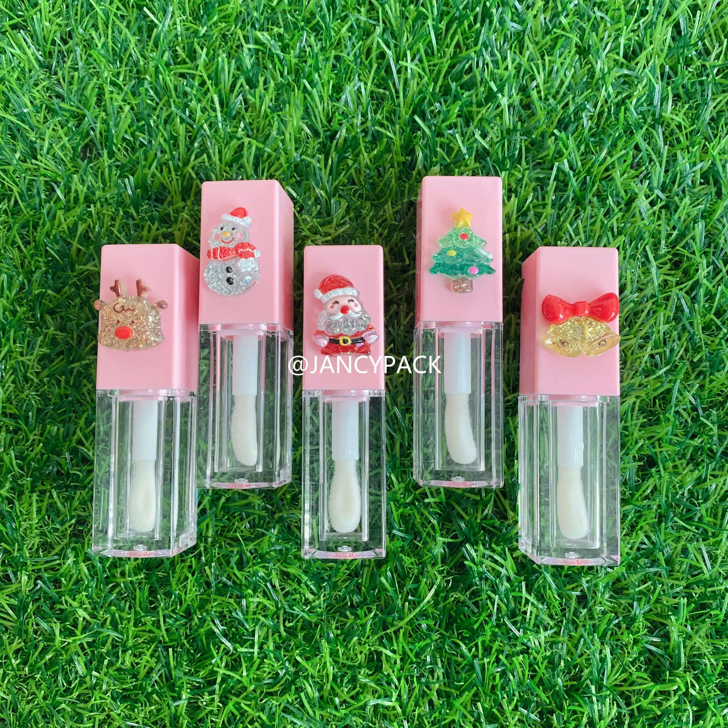 Novo 6ml presente de natal vazio rosa quadrado tubos de brilho labial viagem recipiente plumper para feriados