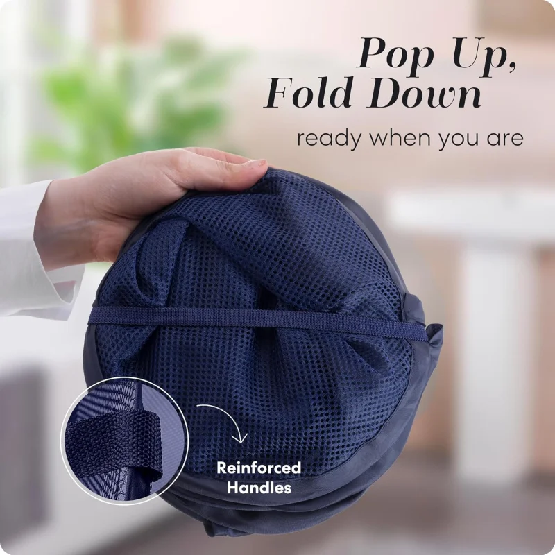 Mesh Pop-up Laundry Basket – Portable，Durable Handle，Foldable Storage，Easy to open。 Folding Pop-up Clothes Basket Perfect for Ki view 3