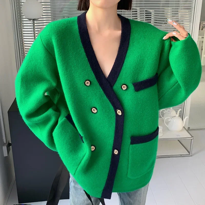 

Autumn New Women Girl Fall Winter Cardigans Full Sleeve Knitted Sweaters V Neck Knitwear Oversized Jacket Loose Cardigans Tops