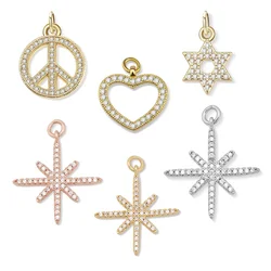 Zircon Gold-plated peace Sign Heart Six-pointed Star Pendant For Necklace  Bracelet Making DIY Jewelry Handmade Accessories Gift