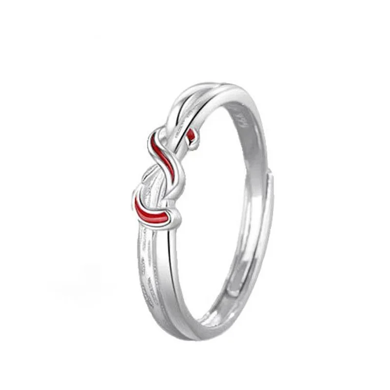 Fate Red Rope Pattern Couple Ring Jewelry For Lover Anniversary Accessories Personality s925 Ring Men Women Jewelry Adjustable