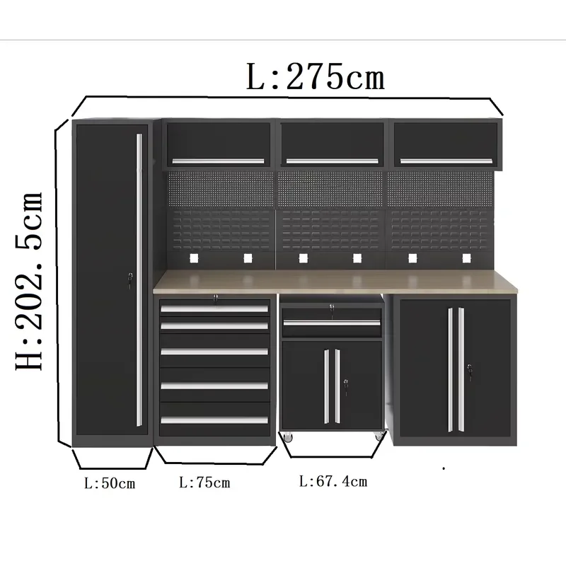 Lockable Stainless Steel Tool Cabinet Workbench with Side Hook Anti-rust Coating Heavy Duty Storage