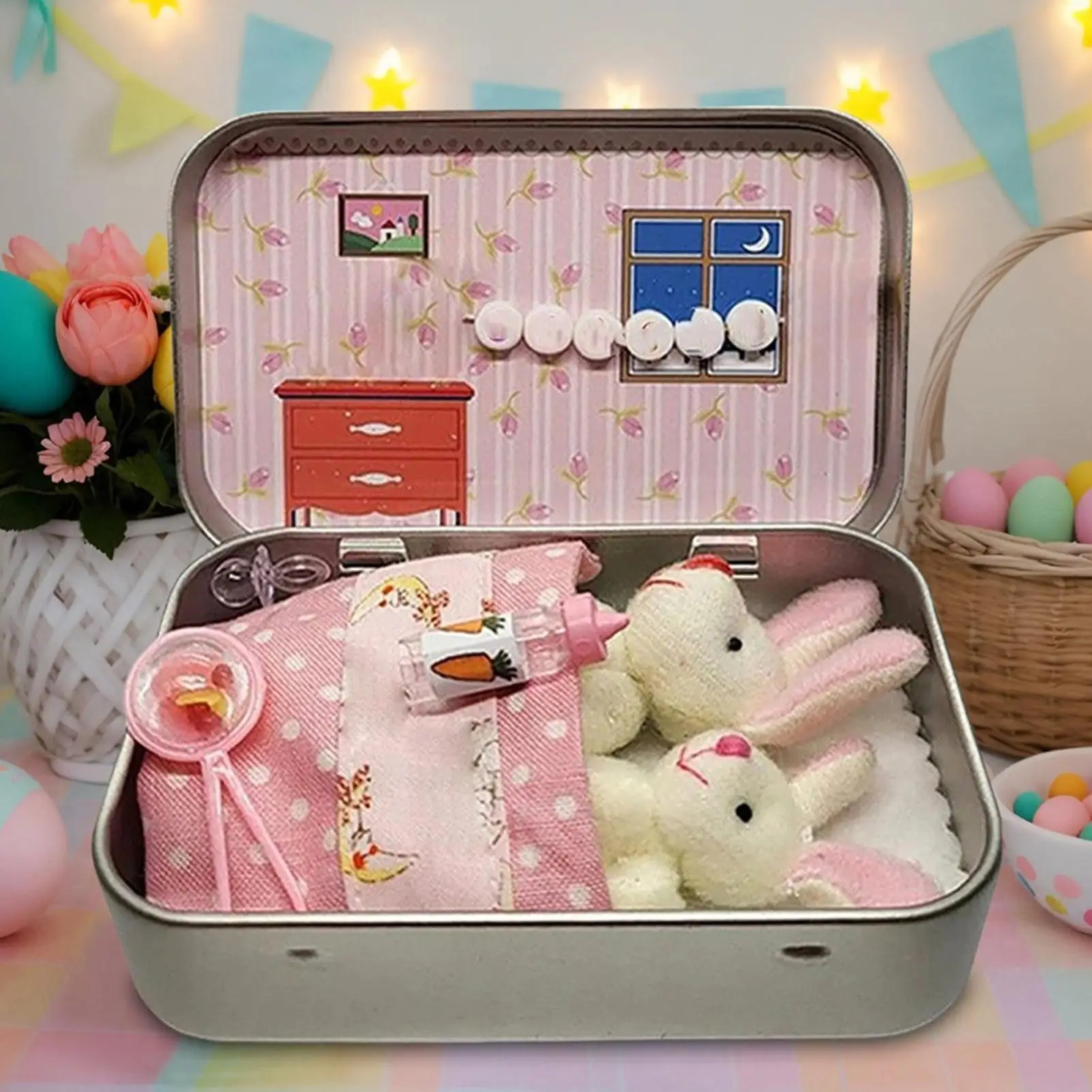 

2026 new Bunny Mummy Tiny Plush Pocket Tin Boxes Easter Basket Stuffer Animal Doll DIY Mini Bunny Ornament Party Favor For Kids