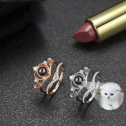 Personalized Photos Projection Ring 925 Silver Heart 2 In 1 Rhinestone Women Rings Valentine's Day Gift Birthday Engagement