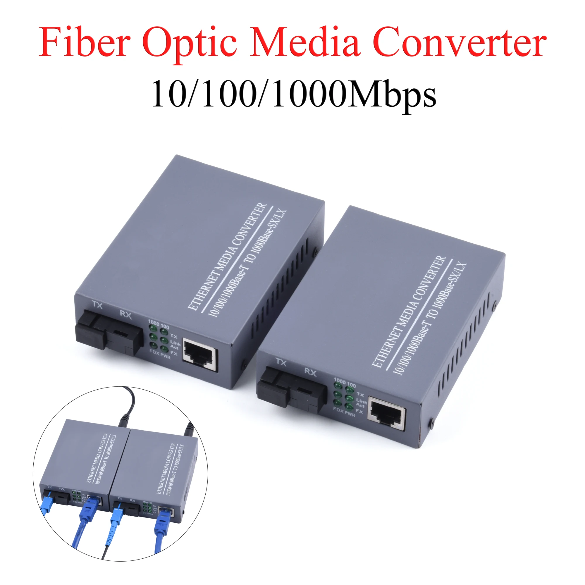 Gigabit Fiber Optical Media Converter 10/100/1000Mbps Single Mode 20Km SC UPC/APC RJ45 Automatische Verhandlung Externe Stromversorgung