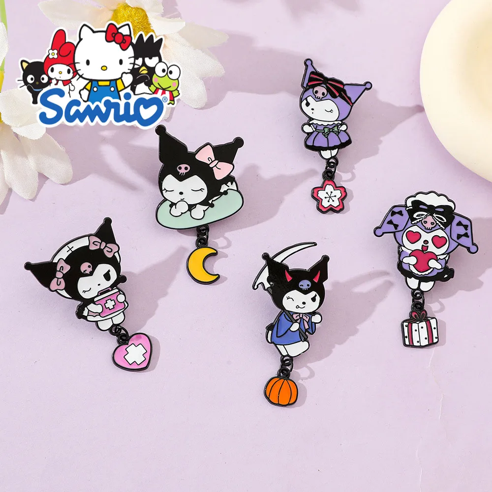 5pcs Sanrio Catone Creative Kulomi Metal Badge Around Japanese Cute Alloy Drop Oil Brooch Pin Accessories Decorative Wholesale