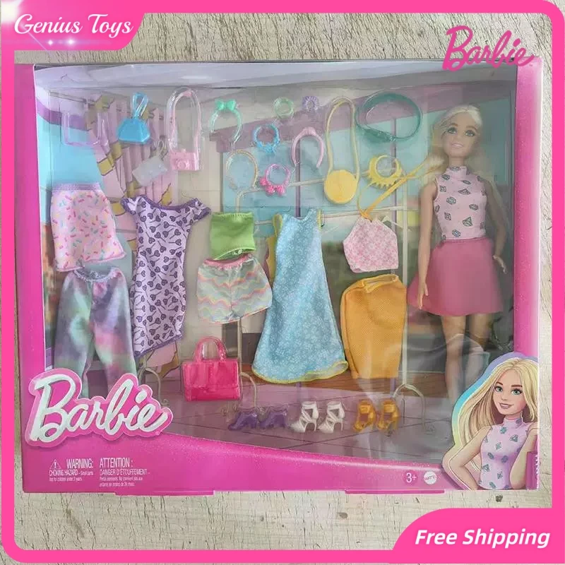 Zestaw Barbie Fashion Matching Gift Box HKB07, zabawki dla dziewczynek, wiele różnych strojów i akcesoriów, kompletny zestaw do odgrywania ról.