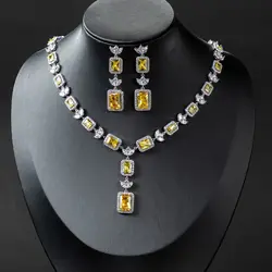 WEIMANJINGDIAN Brand New Arrival Luxury Yellow Zirconia Crystal Wedding Jewelry Set for Bride