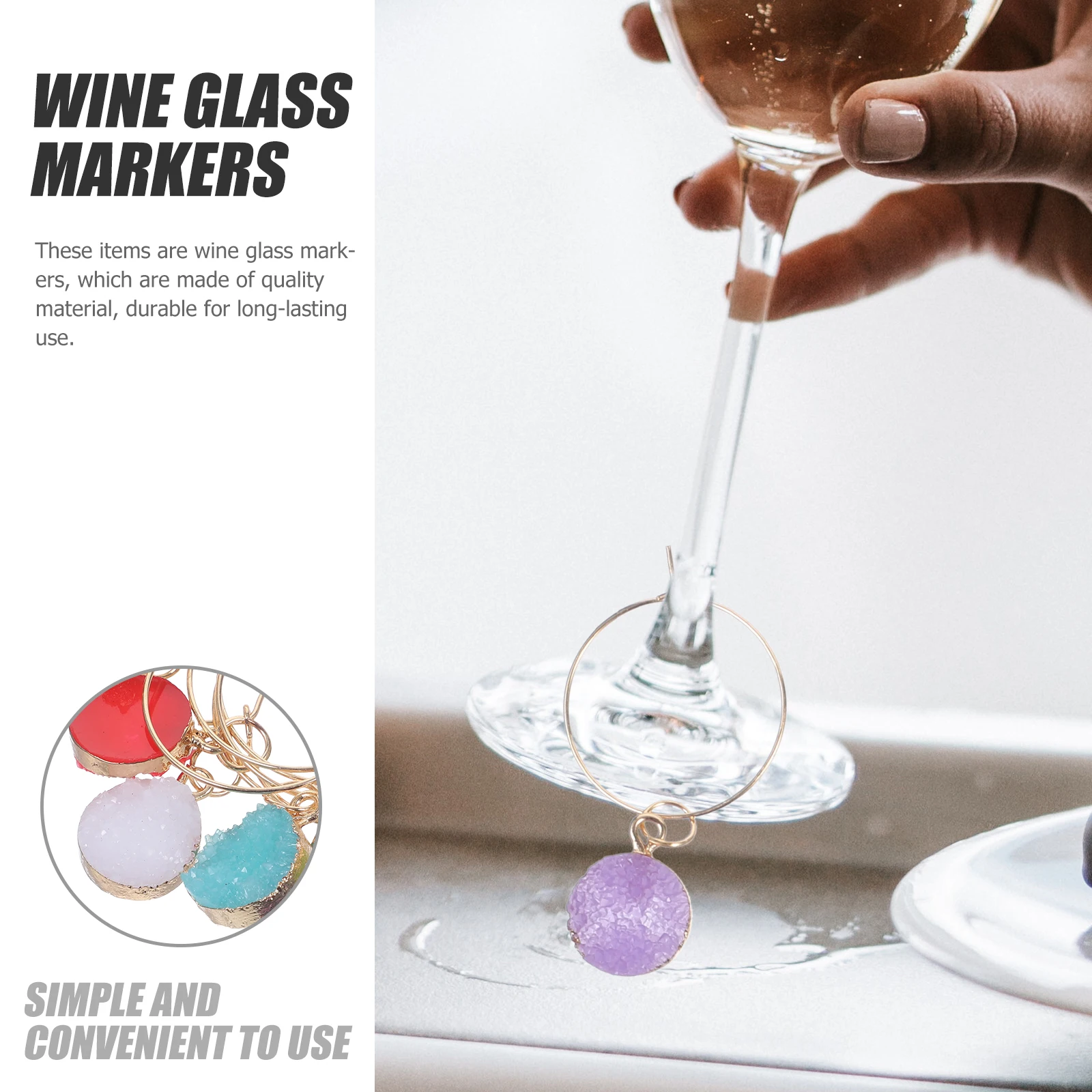 

6 pcs Markers Drink Tags Charms Plastic Charms Elegant Crystal Design Party Supplies Plastic Wedding Accessories