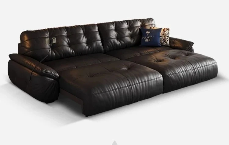 

Cloud leather electric sofa bed Italian retro style living room study multi-functional telescopic