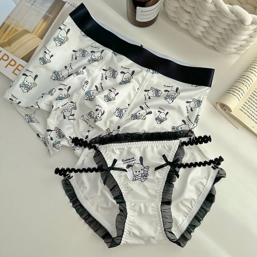 

Kawaii Pochacco Couple Cute Couple Panties Man Woman Milk Silk Cotton Crotch Sexy Hollow Pure Desire Lace Edge Printed Pants