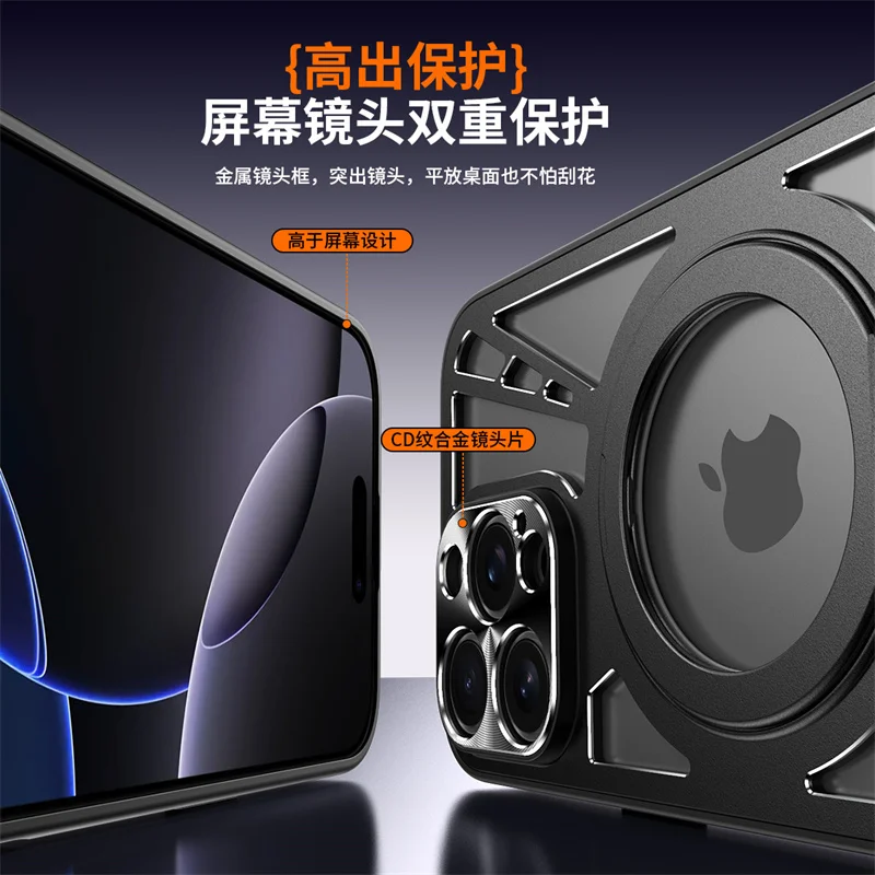 Funda de teléfono Magsafe de Metal magnético para iphone 11, 12, 13, 14, 15 16 Pro Max, marco de TPU de refrigeración hueca, funda de carga inalámbrica