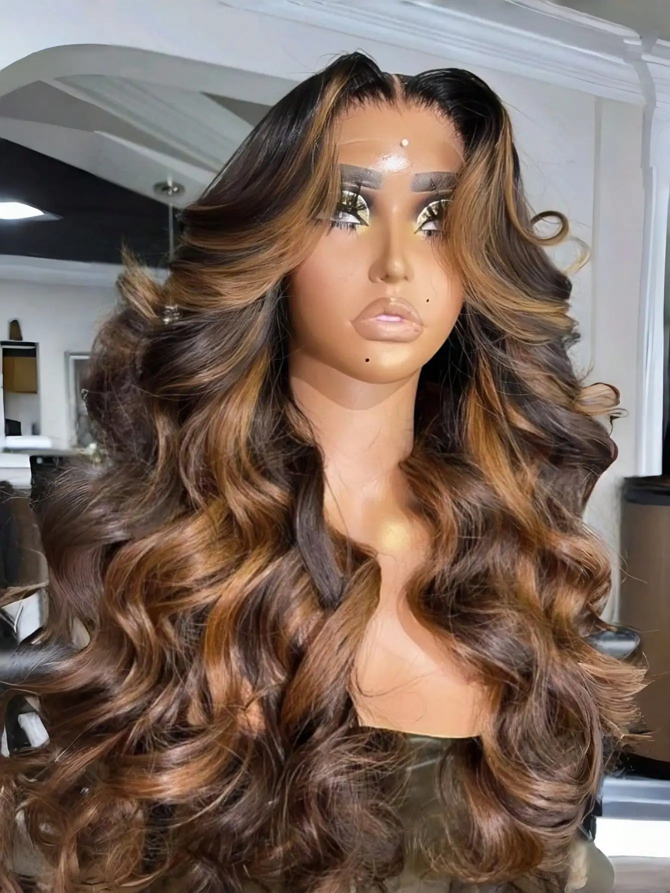 

Ombre Black Brown Wave Lace Front Wigs Human Hair 13x4 HD Lace Frontal Wigs Pre Plucked Glueless Wigs 200% Density for Women