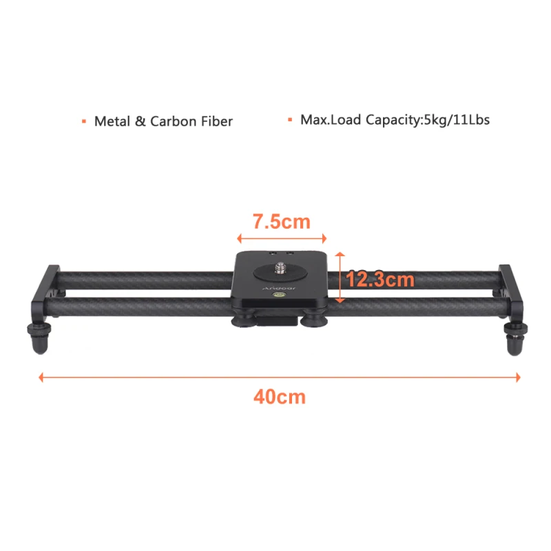 Andoer 40cm/ 15inch Carbon Fiber Camera Track Slider Video Stabilizer Rail w/ Mini Ballhead Phone Clamp for DSLR Camera DV Film