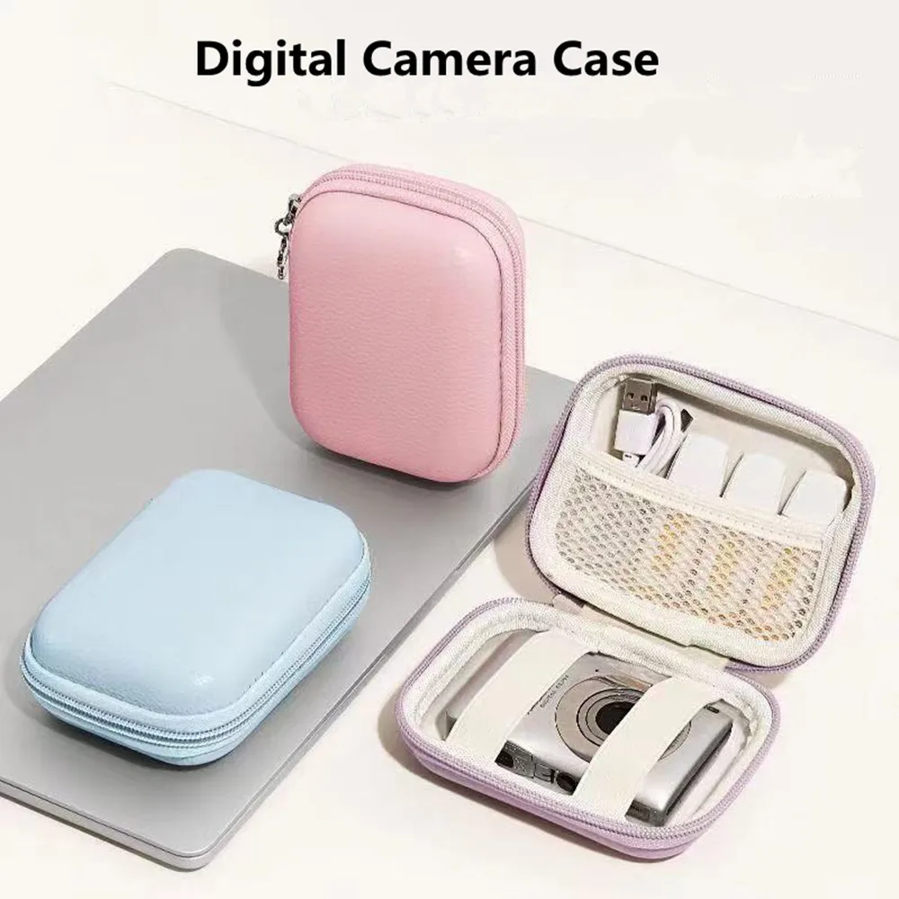 Digital Camera Case For CAMKORY, Small Travel Compact Camera Holder with Mesh Pocket for Accessories SD Card (Pink)