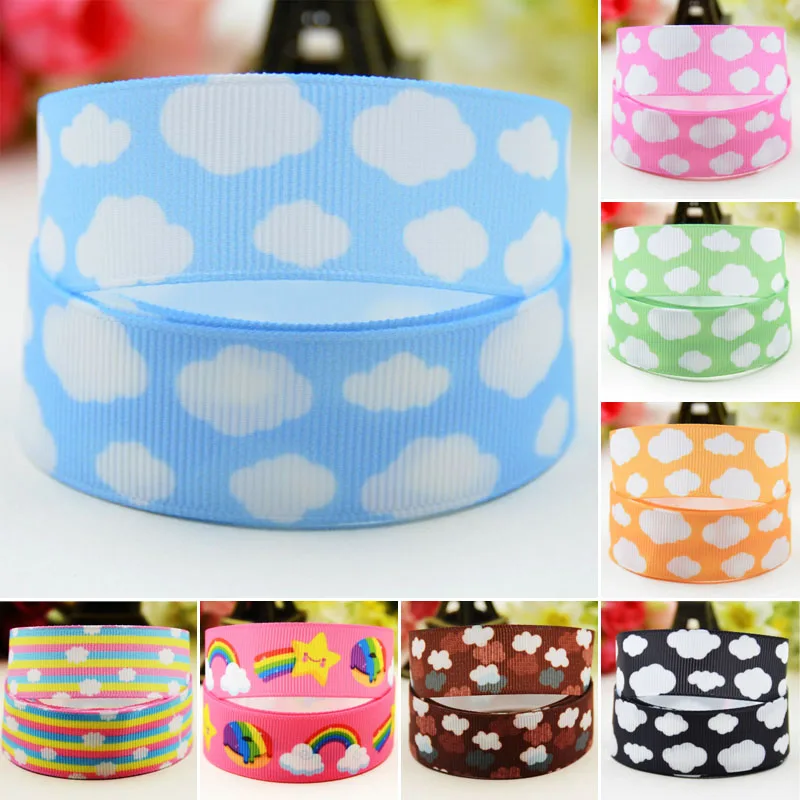 22mm 25mm 38mm 75mm Clouds Cartoon printed Grosgrain Ribbon party decoration 10 Yards satin ribbons 