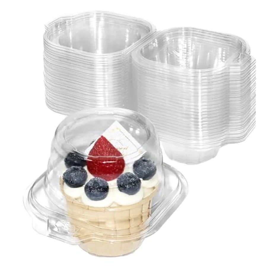 Pack Individual Cupcake Containers, Plastic Cupcake Boxes with Lids, Stackable and Reusable, Clear Design for Cupcakes, Muffins