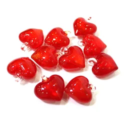 2pcs Mini Red Glass Heart Charms Pendant Cute Love Shape Ornaments for Diy Jewelry Making Accessories or Wedding Decor Supplies