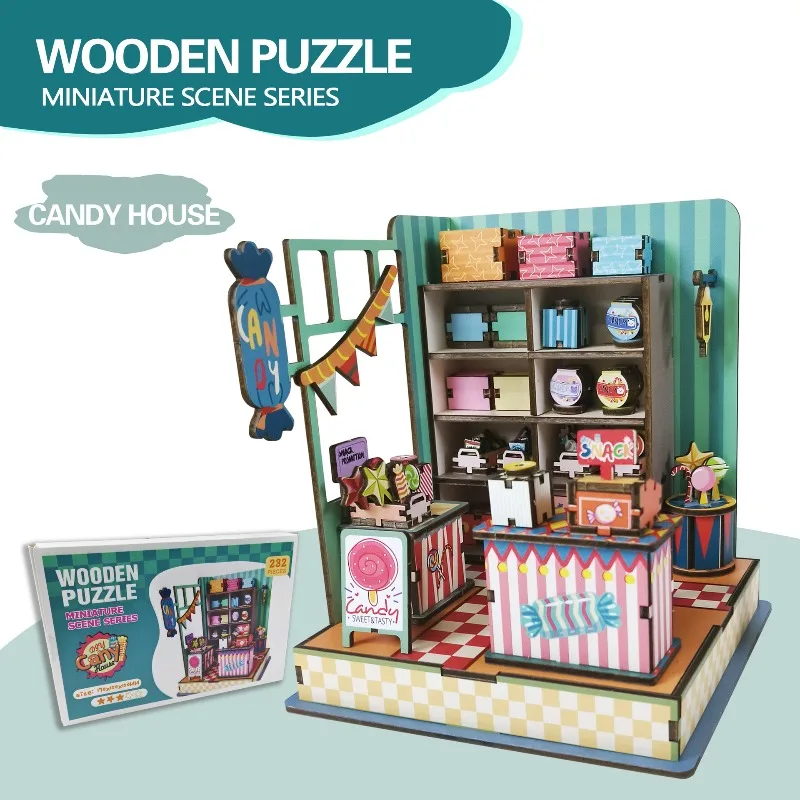 

3D Wooden Puzzle for Adults Candy House DIY Assembly Model Building Creative Home Desktop Decoration Stress Relief Birthday Gift