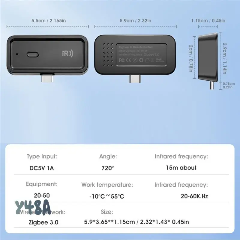

Мини-умный ИК-пульт дистанционного управления Zigbee с голосовым синхронизацией и USB-адаптером для ТВ-вентилятора-кондиционера-Y48A