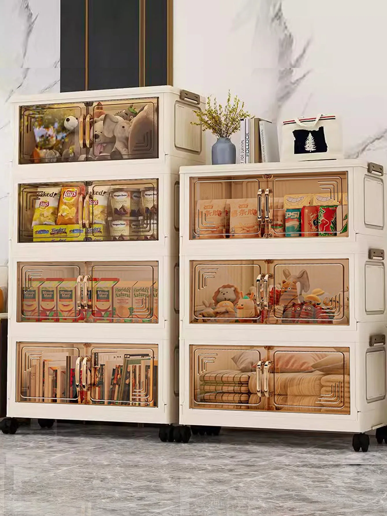 Large Capacity Foldable Storage Cabinet for Living Room Snack & Miscellaneous Goods Organizer Home Use No Installation Required