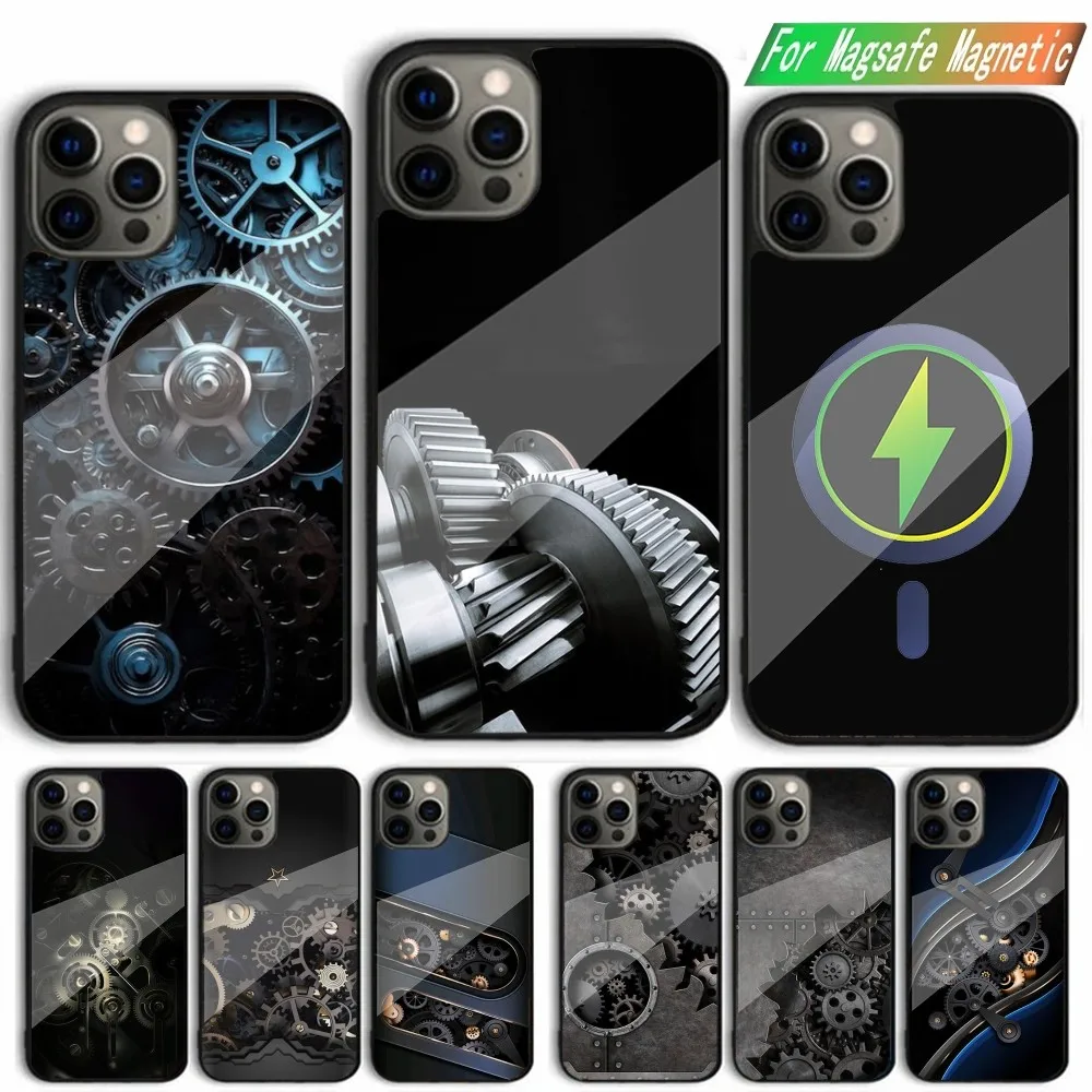 

Mechanical Gear Phone Case For iPhone 15,14,13,12,11,Plus,Pro,Max Mini Magsafe Magnetic Wireless Charging