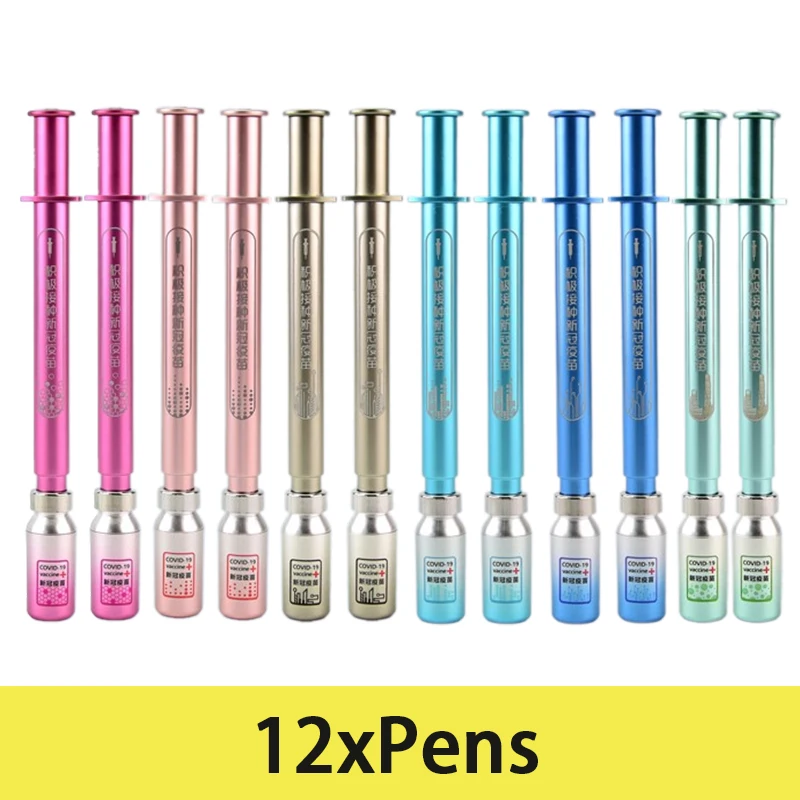 12Pcs Luminous injection syringe Shaped Gel Pens Syringe Modelling Neutral Pen Students Nurse Gift Stationery