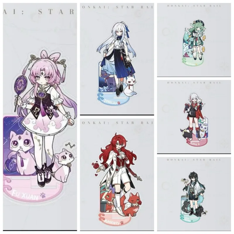 هونكاي: ستار السكك الحديدية لعبة الأطفال والقطط الاكريليك الشكل حامل نموذج فو شوان جينغليو هوهو أرجينتي زخارف مكتب الدائمة علامة هدية