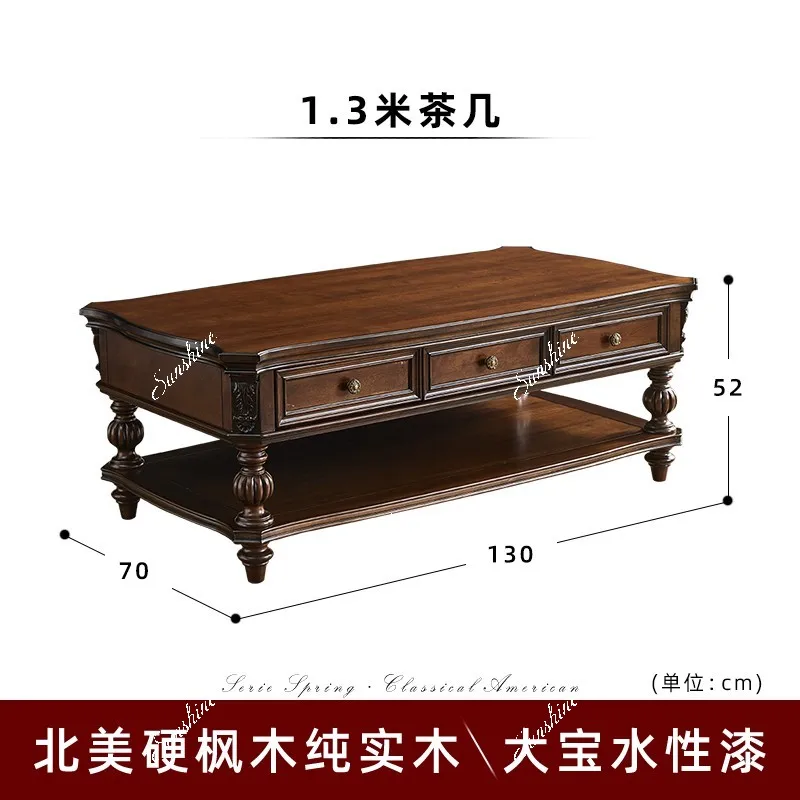 American rural pure solid wood coffee table double-layer retro living room home large apartment furniture  FT