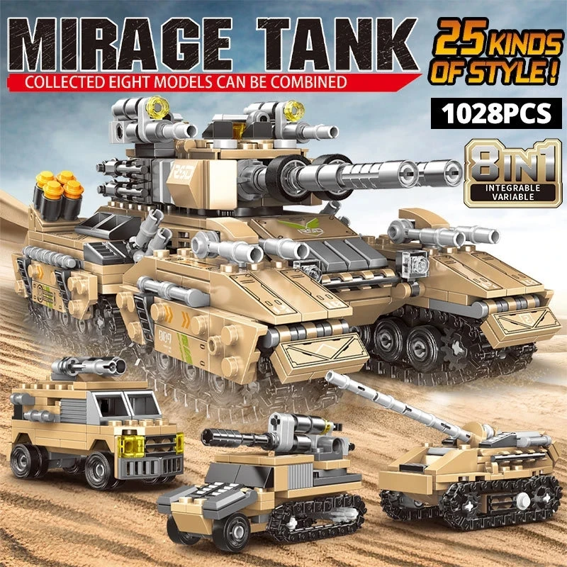 Military Series 8in1 Emperor Tank building block World War Explosion-Proof Antiaircraft Missile Armored Vehicle Bricks Toys