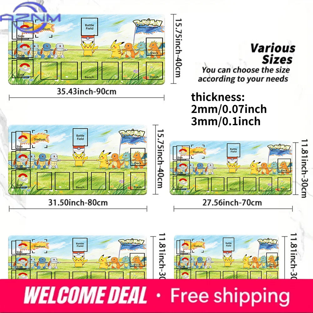 Pokemon TCG Playmat Pikachu & Starter Pokemon Tug of War Large Non-Slip Mouse Pad for Trading Card Games Multiple Sizes