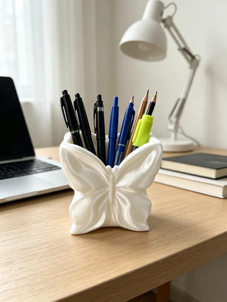 Creative Butterfly Pen Holder with Unique Shape, 3D Printed Pla, Silk White Decorative Desktop Organizer, Creative Desktop Stationery Storage Box, Universal Pencil Holder for Home, Office, School, Meeting Room, Atmospheric Desktop Decoration, Lightweight Pen Storage, Desk Accessories, Home Study Decoration, Teacher's Desktop Organizer, Cute Pencil Holder Storage Rack, Simple Desktop Accessories