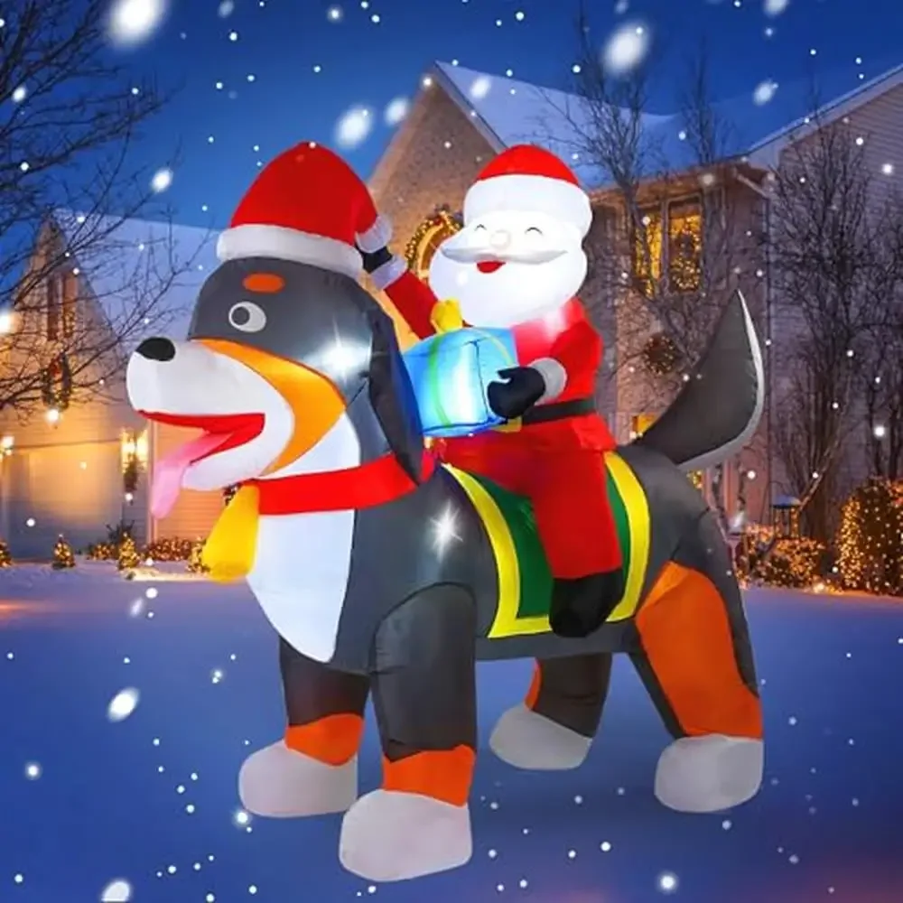 7.2ft LED Light Santa Claus Dog Christmas Inflatables Outdoor Yard Festive Decor Waterproof